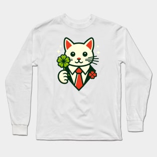 Cat Holding Shamrock for St Patricks Day Long Sleeve T-Shirt